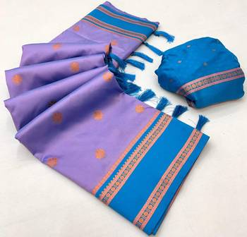 Light lavender soft silk saree with dual zari motifs, narayan border & contrast pallu 2