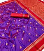 Purple soft silk saree with dual zari motifs, narayan border & contrast pallu