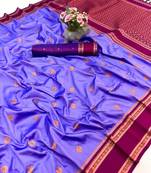 Light lavender soft silk saree with dual zari motifs, narayan border & contrast pallu