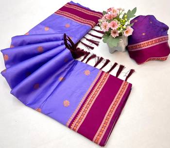 Light lavender soft silk saree with dual zari motifs, narayan border & contrast pallu 2