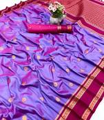 Light lavender soft silk saree with dual zari motifs, narayan border & contrast pallu
