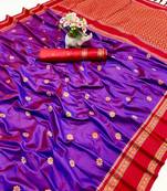 Magenta soft silk saree with dual zari motifs, narayan border & contrast pallu