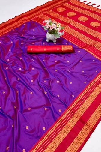 Magenta banarasi antique silk saree with silver zari weaving