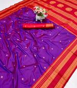 Magenta banarasi antique silk saree with silver zari weaving