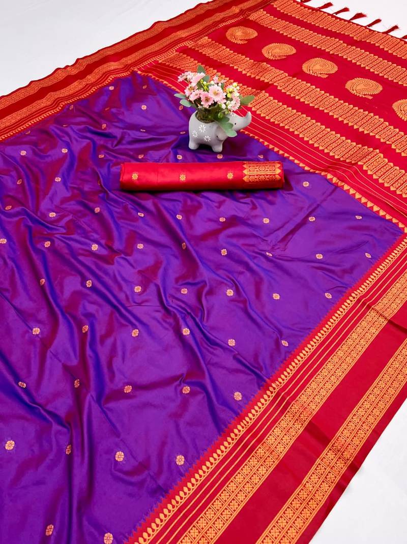 Magenta banarasi antique silk saree with silver zari weaving