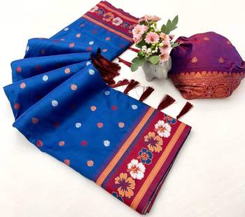 Teal premium soft silk saree with floral border & dual zari motifs 2