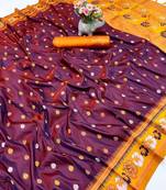 Maroon premium soft silk saree with floral border & dual zari motifs