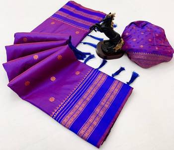 Magenta soft silk saree with narayan border & dual zari motifs 2
