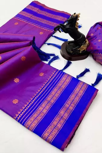 Magenta soft silk saree with narayan border & dual zari motifs
