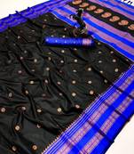 Black soft silk saree with narayan border & dual zari motifs