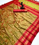 Mehendi soft silk saree with narayan border & dual zari motifs