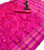Pink soft silk saree with narayan border & dual zari motifs