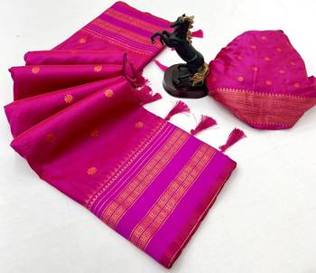 Pink soft silk saree with narayan border & dual zari motifs 2