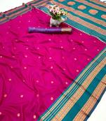 Pink soft silk saree with narayan border & dual zari motifs