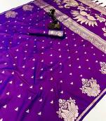Magenta banarasi silk saree with swan zari motifs & designer pallu