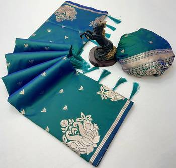 Green banarasi silk saree with swan zari motifs & designer pallu 2