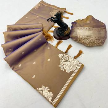 Brown banarasi silk saree with swan zari motifs & designer pallu 2