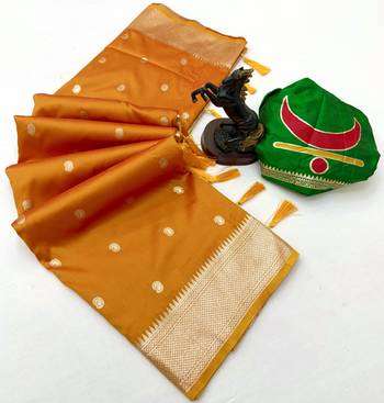 Yellow paithani silk saree with zari motifs & kadiyal border 2