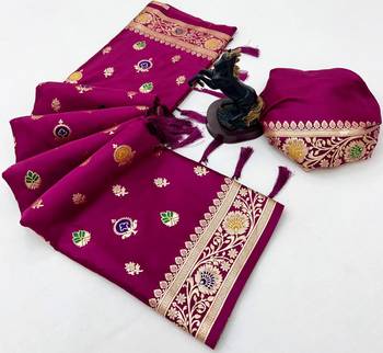 Wine banarasi satin mashroo silk saree with multicolor zari motifs 2