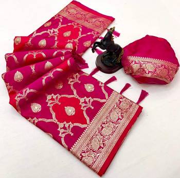 Pink banarasi satin mashroo silk saree with multicolor zari motifs 2