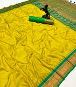 Lemon kanji gadwal silk saree with narayan peth border & dual zari motifs