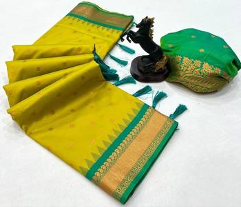 Lemon kanji gadwal silk saree with narayan peth border & dual zari motifs 2