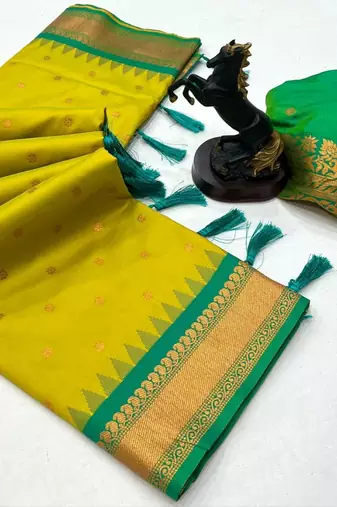 Lemon kanji gadwal silk saree with narayan peth border & dual zari motifs