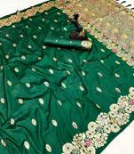 Green soft silk saree with butti design & floral zari border