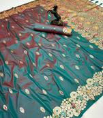 Teal soft silk saree with butti design & floral zari border