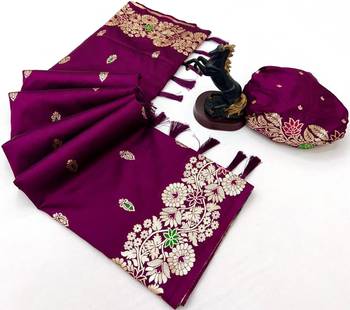 Dark wine soft silk saree with butti design & floral zari border 2