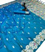 Sky blue soft silk saree with butti design & floral zari border