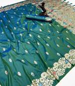 Light green soft silk saree with butti design & floral zari border