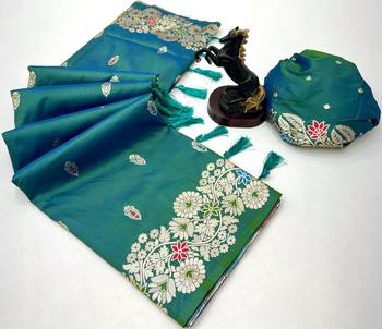 Light green soft silk saree with butti design & floral zari border 2