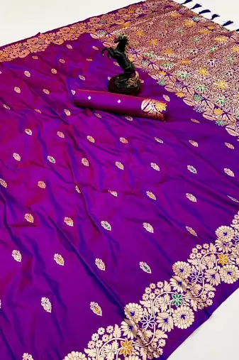 Magenta soft silk saree with butti design & floral zari border