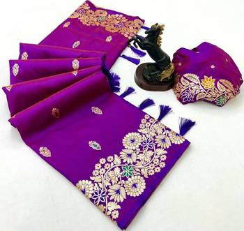 Magenta soft silk saree with butti design & floral zari border 2