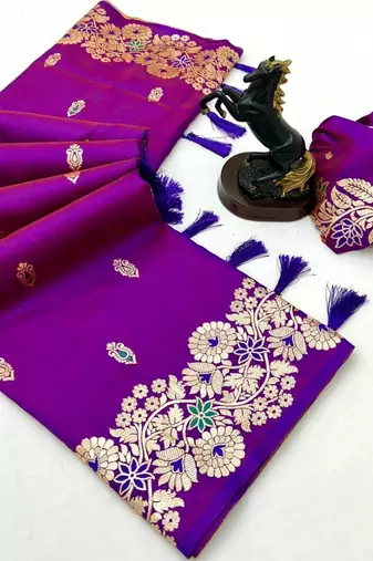 Magenta soft silk saree with butti design & floral zari border