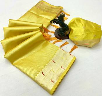 Lemon tissue silk paithani saree with floral zari weaving 2