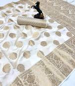 White banarasi silk saree with self weaving gold zari design
