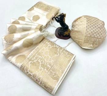 White banarasi silk saree with self weaving gold zari design 4