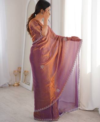 Ombre gradient saree with intricate embroidery lace border | premium ethnic saree for wedding, party & festive wear 3