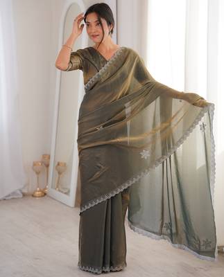 Ombre gradient saree with intricate embroidery lace border | premium ethnic saree for wedding, party & festive wear 1