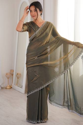 Ombre gradient saree with intricate embroidery lace border | premium ethnic saree for wedding, party & festive wear