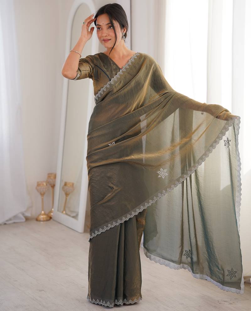 Ombre gradient saree with intricate embroidery lace border | premium ethnic saree for wedding, party & festive wear