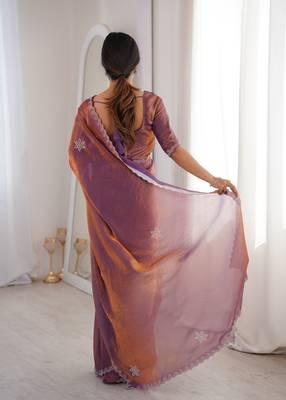 Ombre gradient saree with intricate embroidery lace border | premium ethnic saree for wedding, party & festive wear 4