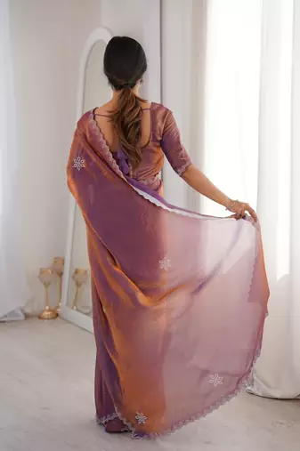 Ombre gradient saree with intricate embroidery lace border | premium ethnic saree for wedding, party & festive wear