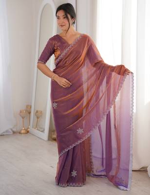 Ombre gradient saree with intricate embroidery lace border | premium ethnic saree for wedding, party & festive wear 5