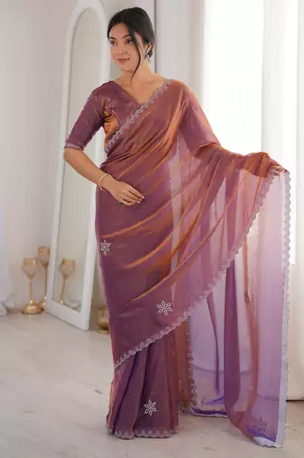 Ombre gradient saree with intricate embroidery lace border | premium ethnic saree for wedding, party & festive wear