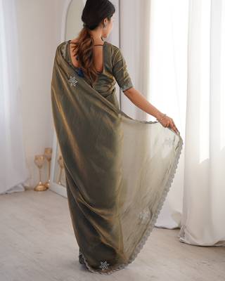 Ombre gradient saree with intricate embroidery lace border | premium ethnic saree for wedding, party & festive wear 4