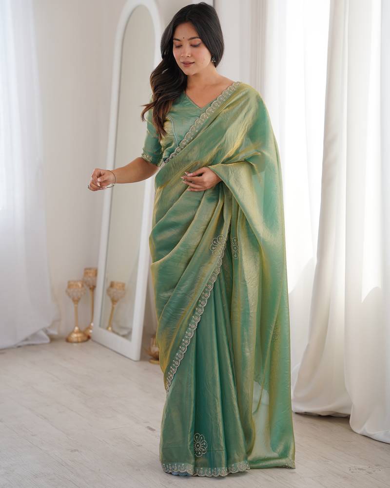 Ombre gradient saree with intricate embroidery lace border | premium ethnic saree for wedding, party & festive wear