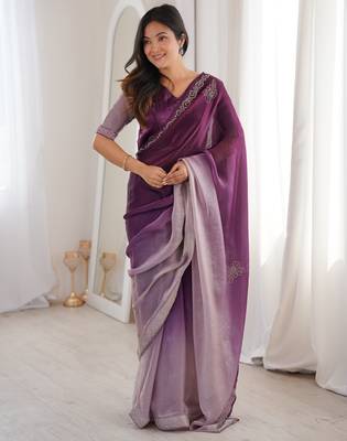 Ombre gradient saree with intricate embroidery lace border | premium ethnic saree for wedding, party & festive wear 1